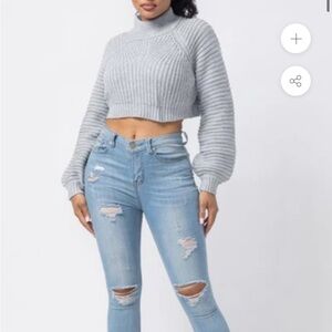 HERA COLLECTION MOCK NECK SWEATER - HEATHER GREY